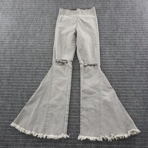 Show Me Your Mumu Flare Jeans Womens M Gray Distressed Frayed Hem Bell Bottoms